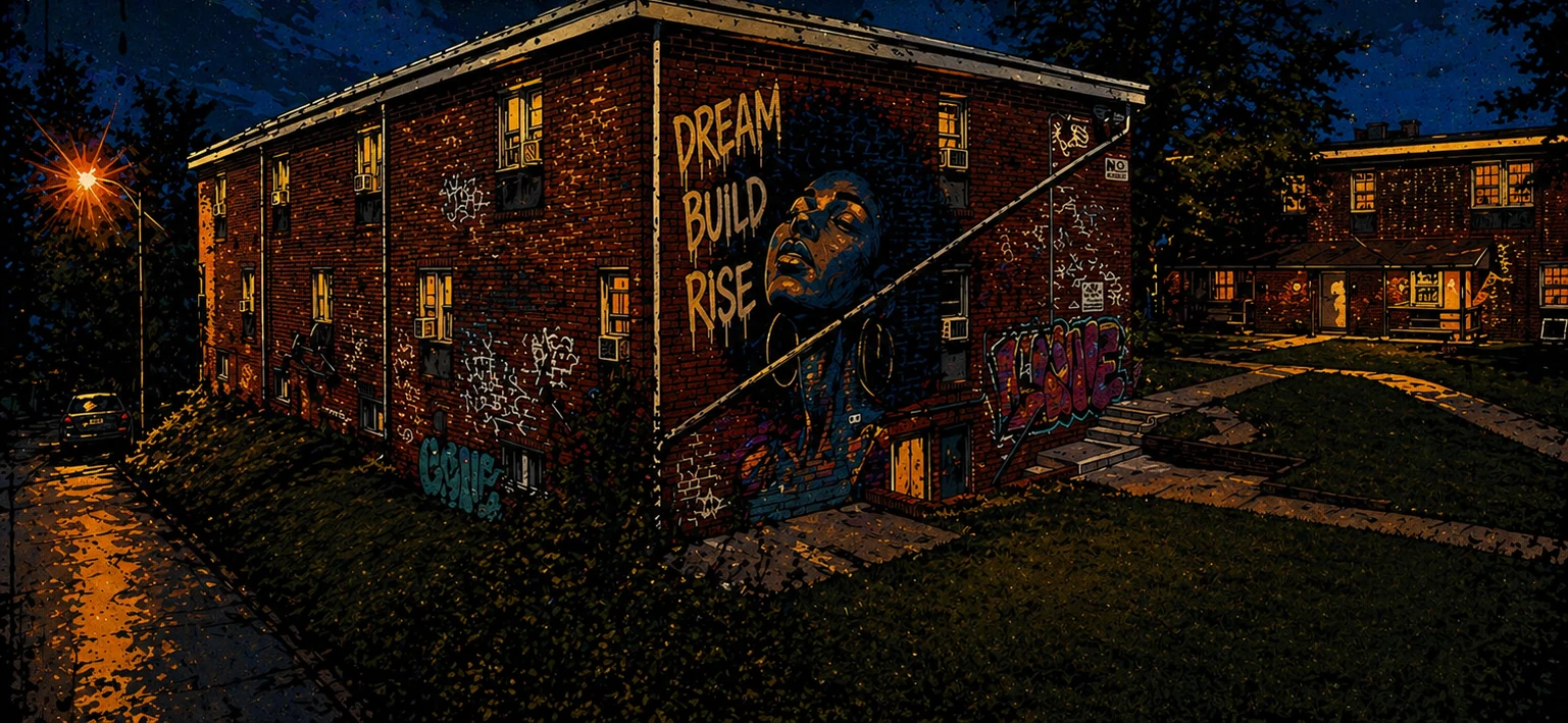5600 and The Alameda, Northeast Baltimore, at night